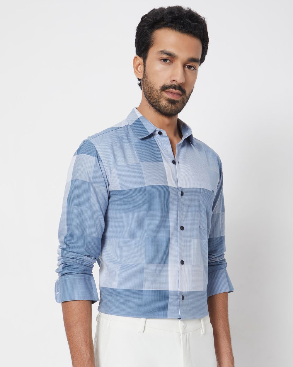 Blue Tonal Check Slim Fit Casual Shirt