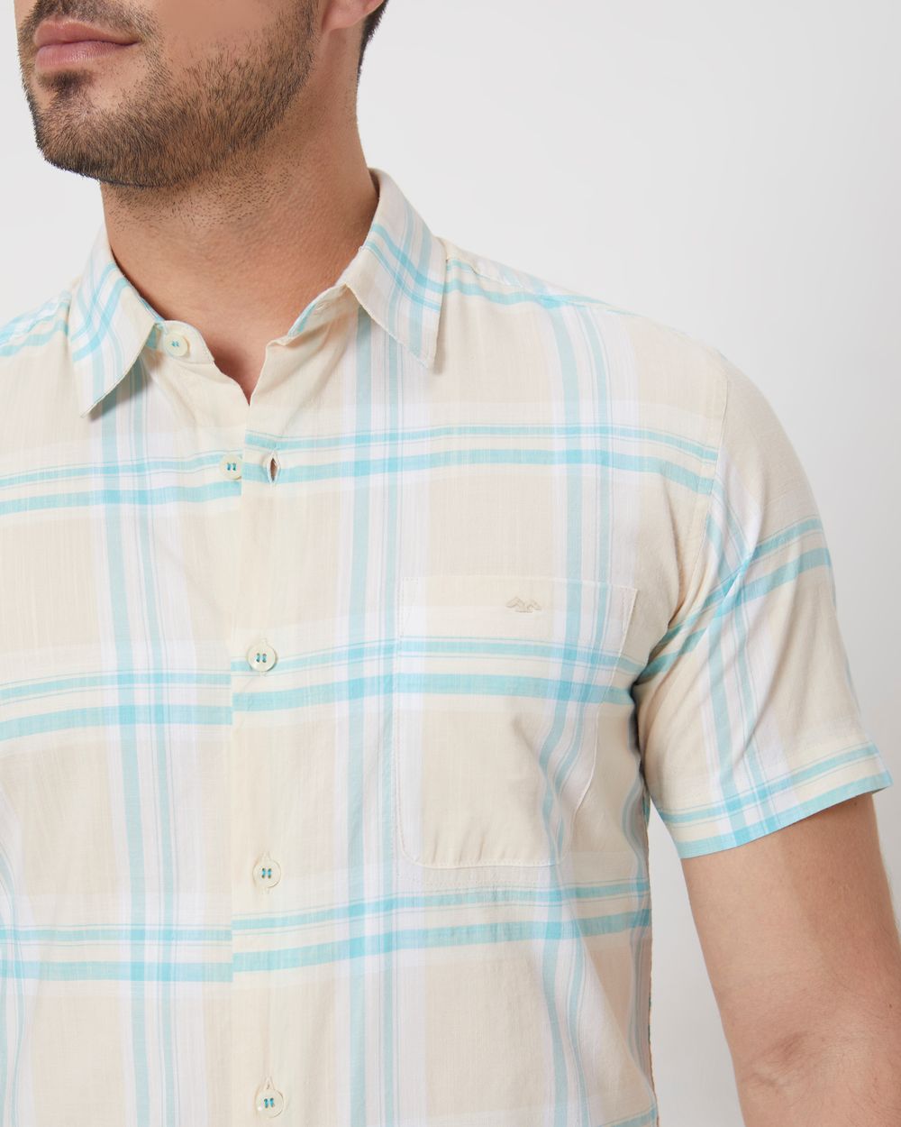 Beige Large Check Slim Fit Casual Shirt