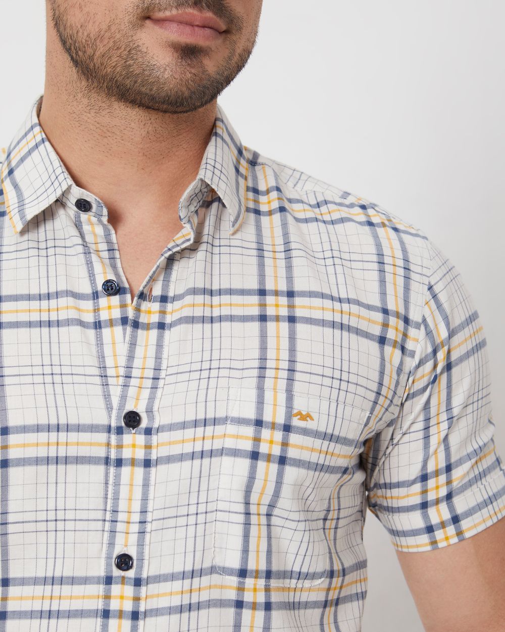 Beige Large Check Slim Fit Casual Shirt