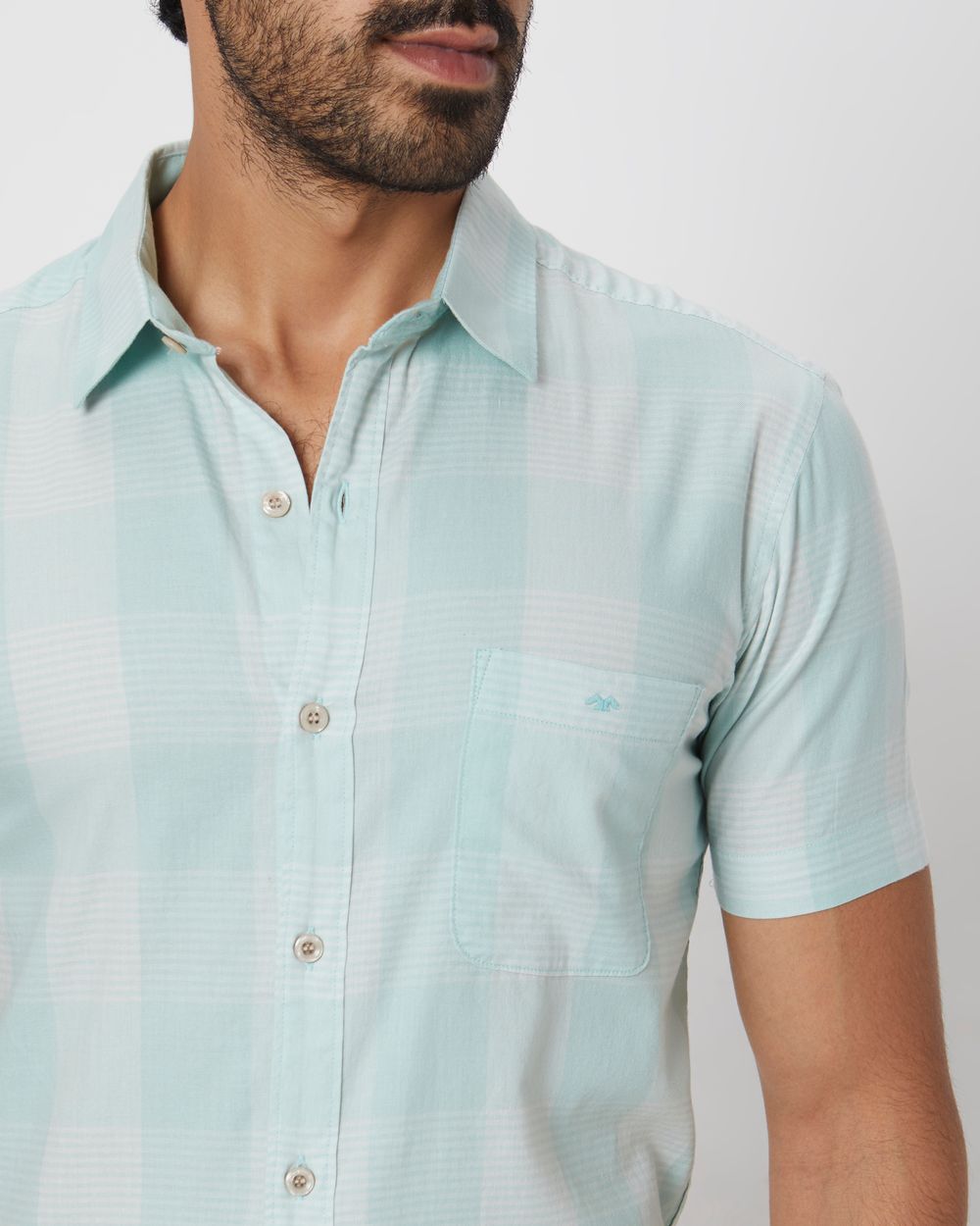 Light Green Tonal Check Slim Fit Casual Shirt