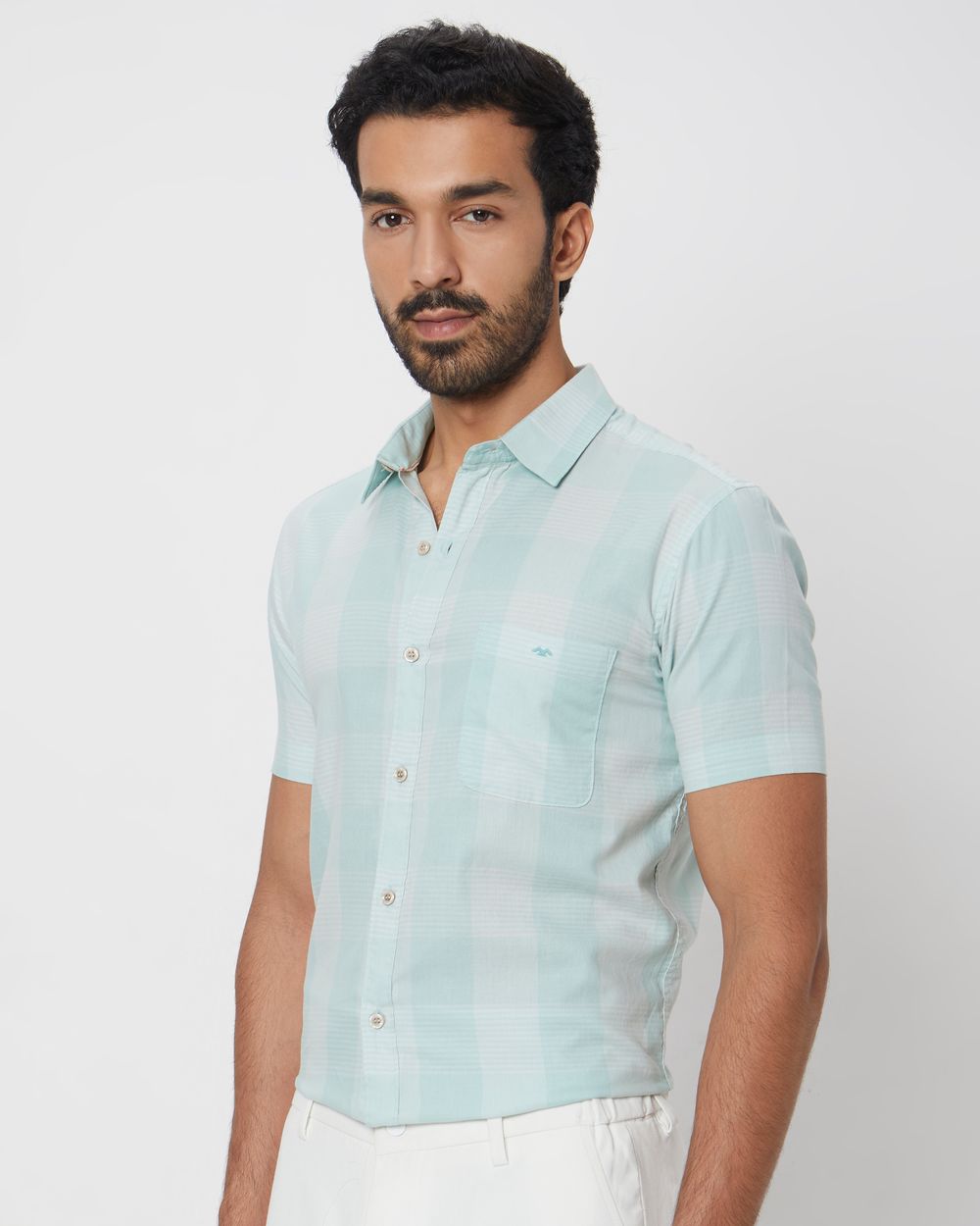 Light Green Tonal Check Slim Fit Casual Shirt