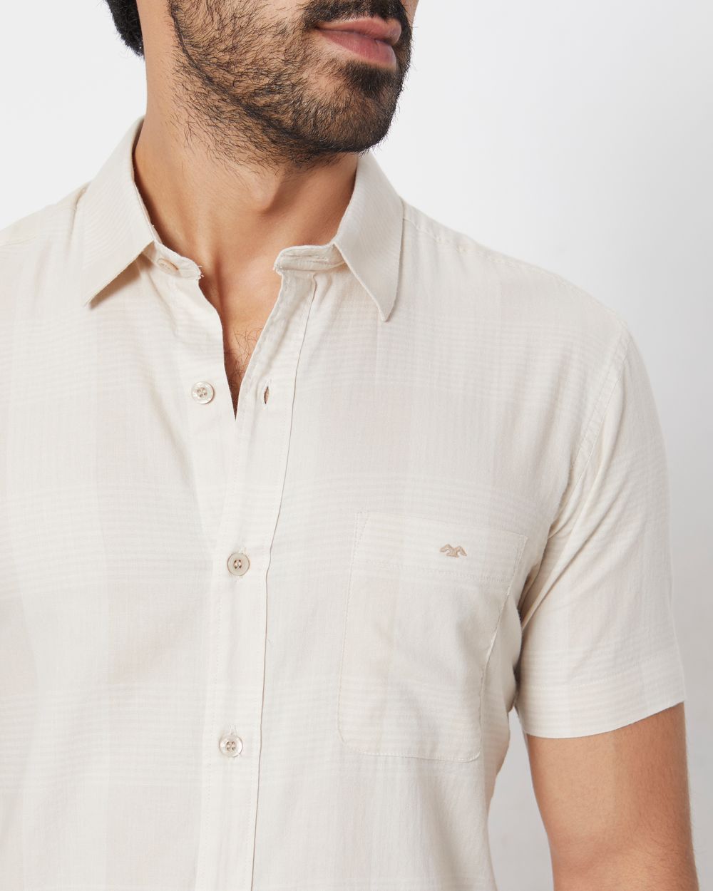 Beige Tonal Check Slim Fit Casual Shirt