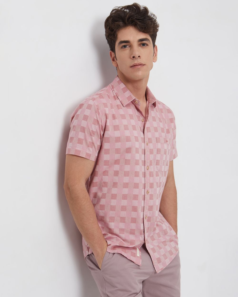 Pink Tonal Check Slim Fit Casual Shirt