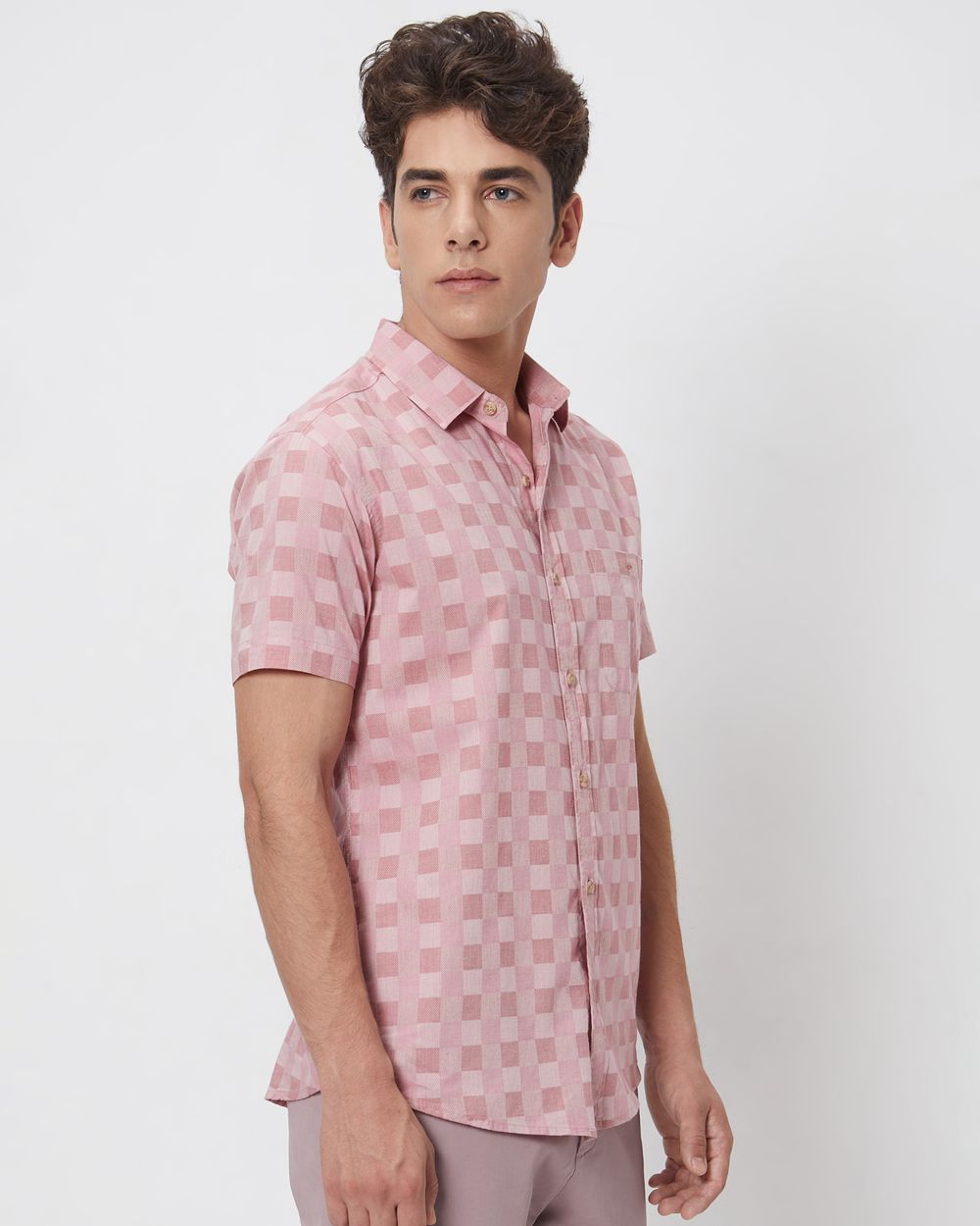 Pink Tonal Check Slim Fit Casual Shirt