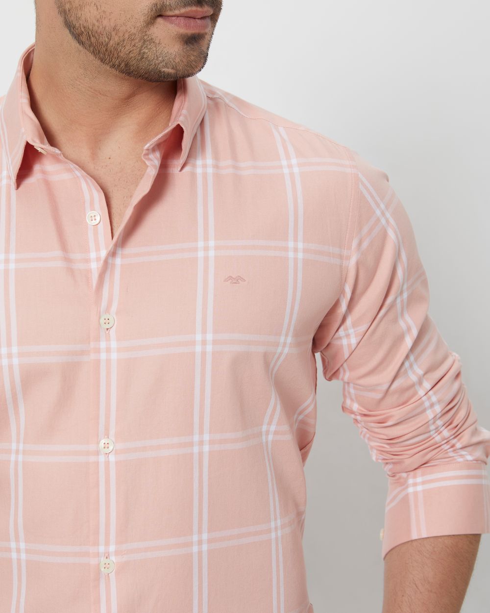 Pastel Pink & White Windowpane Check Slim Fit Casual Shirt