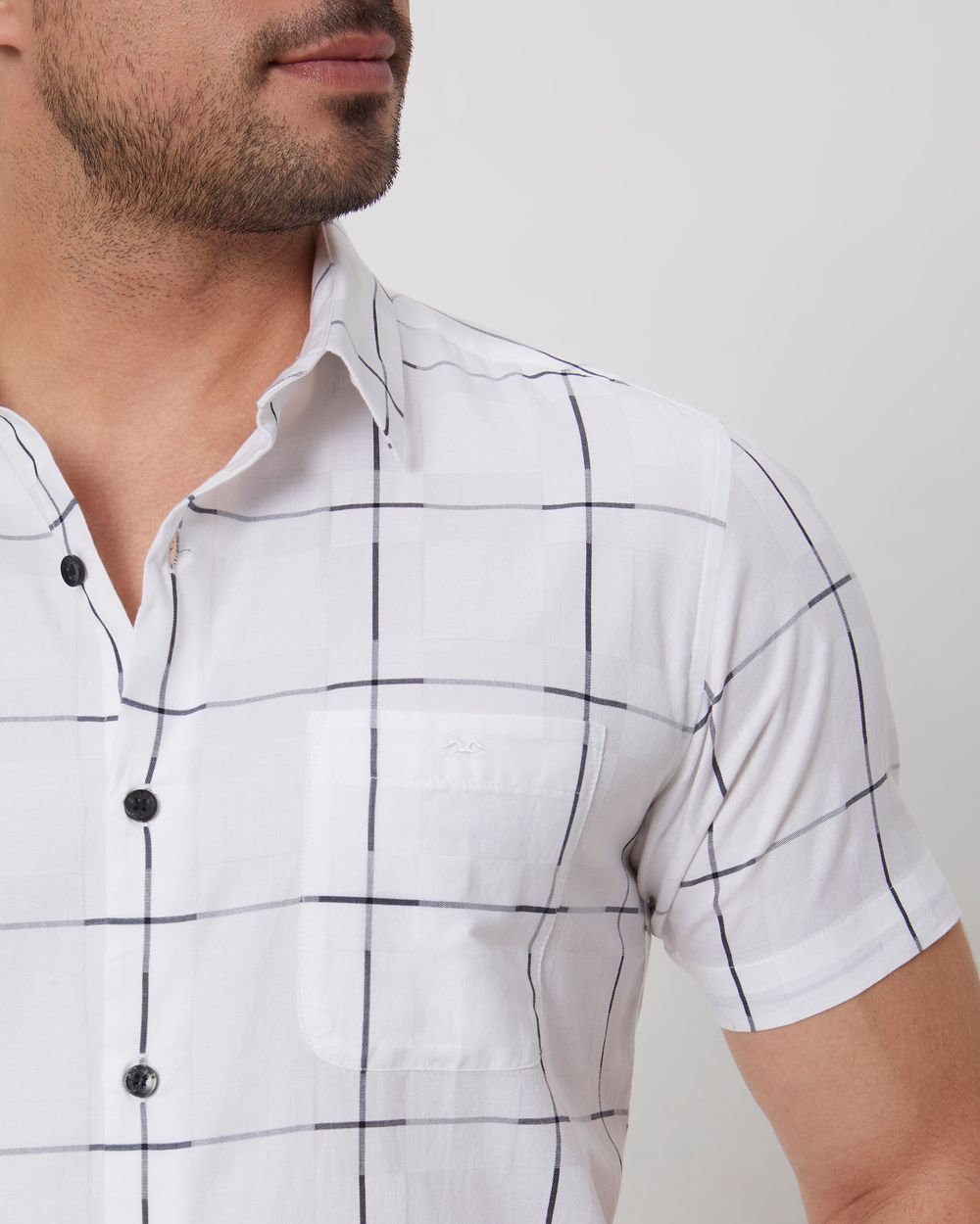 White Windowpane Check Slim Fit Casual Shirt