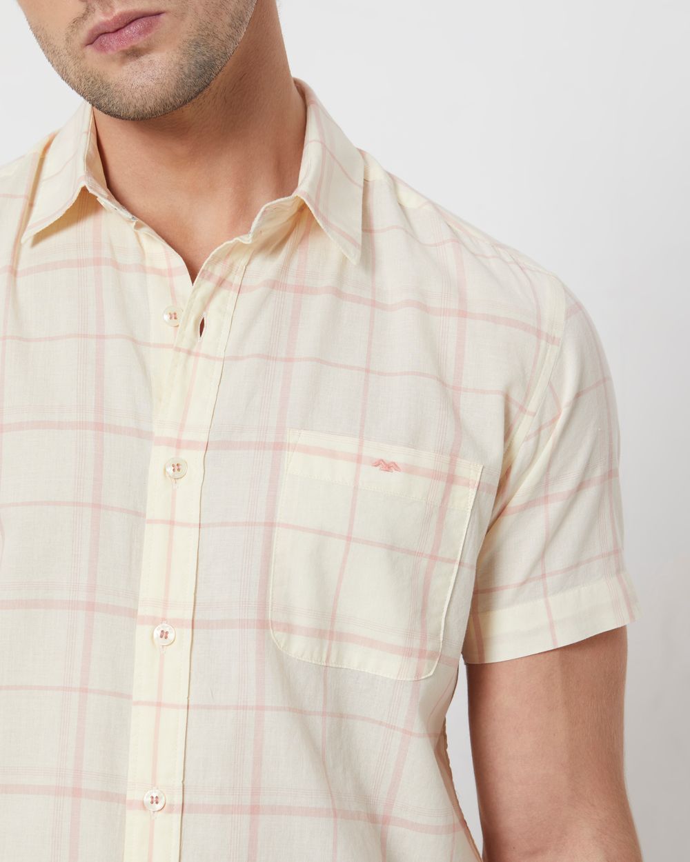 Pink Windowpane Check Slim Fit Casual Shirt