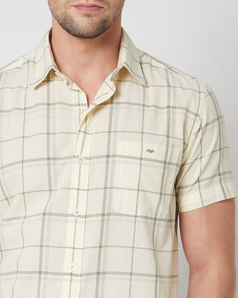 Light Green Windowpane Check Slim Fit Casual Shirt