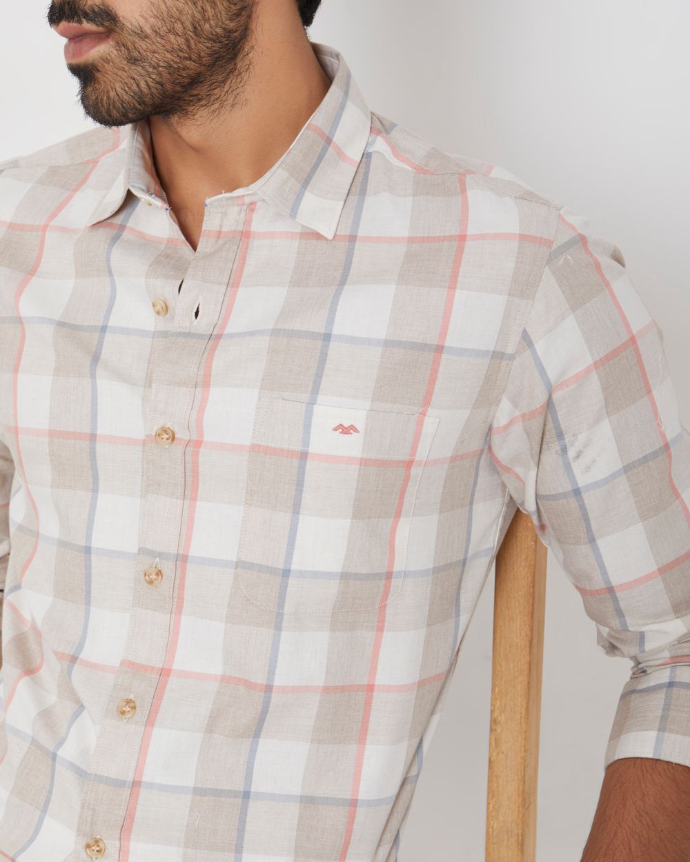 Buy Light Khaki Large Check Slim Fit Casual Shirt Online at Muftijeans