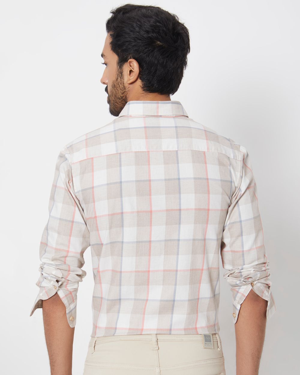 Buy Light Khaki Large Check Slim Fit Casual Shirt Online at