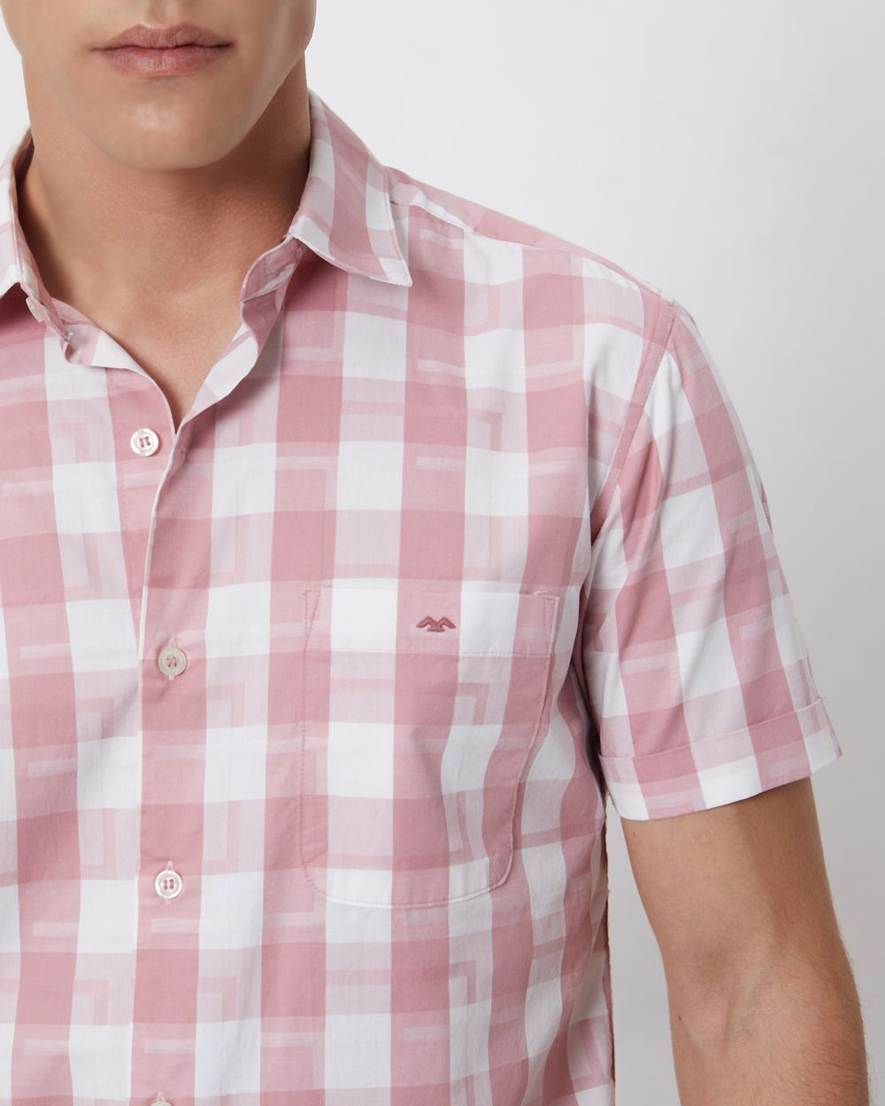 Pink Textured Check Slim Fit Casual Shirt