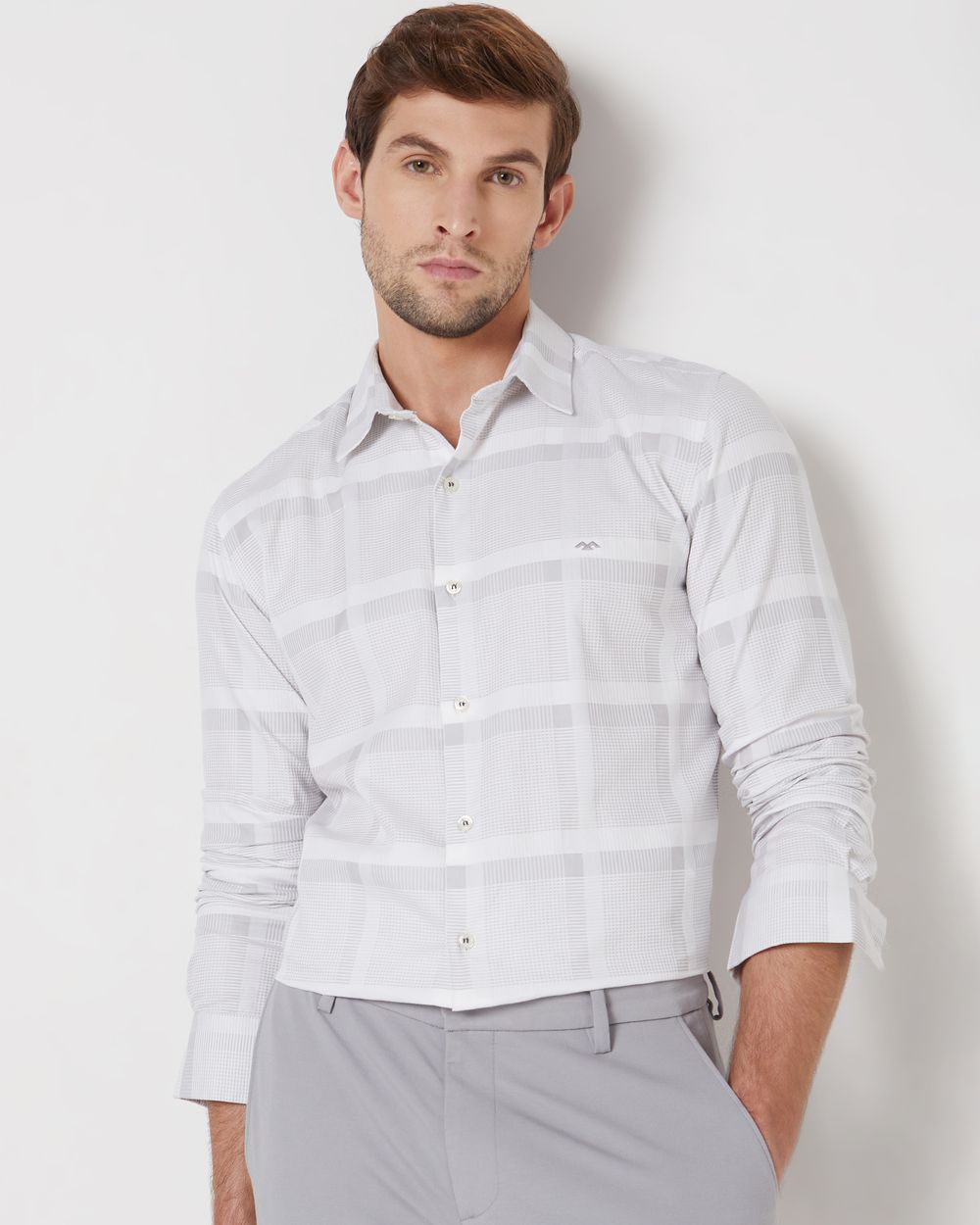 Light Grey Tonal Check Slim Fit Casual Shirt