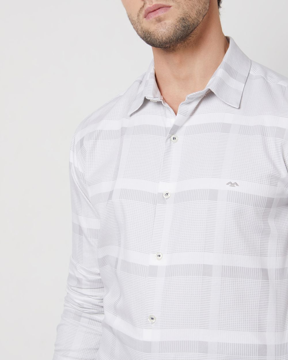Light Grey Tonal Check Slim Fit Casual Shirt