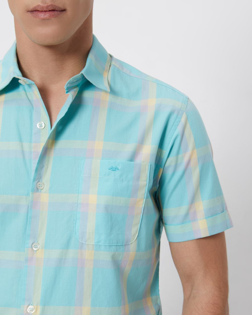 Turquoise Large Check Slim Fit Casual Shirt