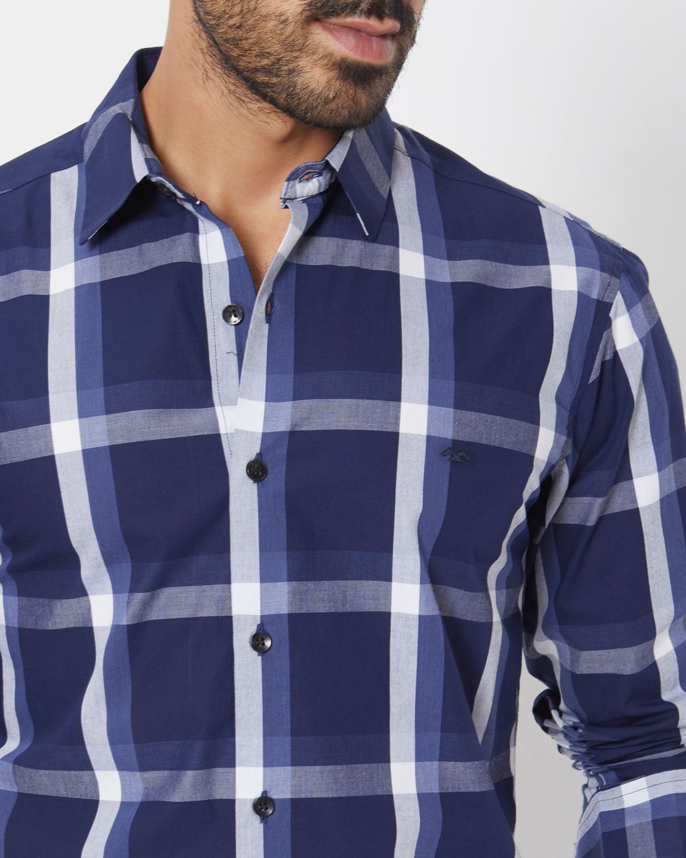 Navy Windowpane Check Slim Fit Casual Shirt