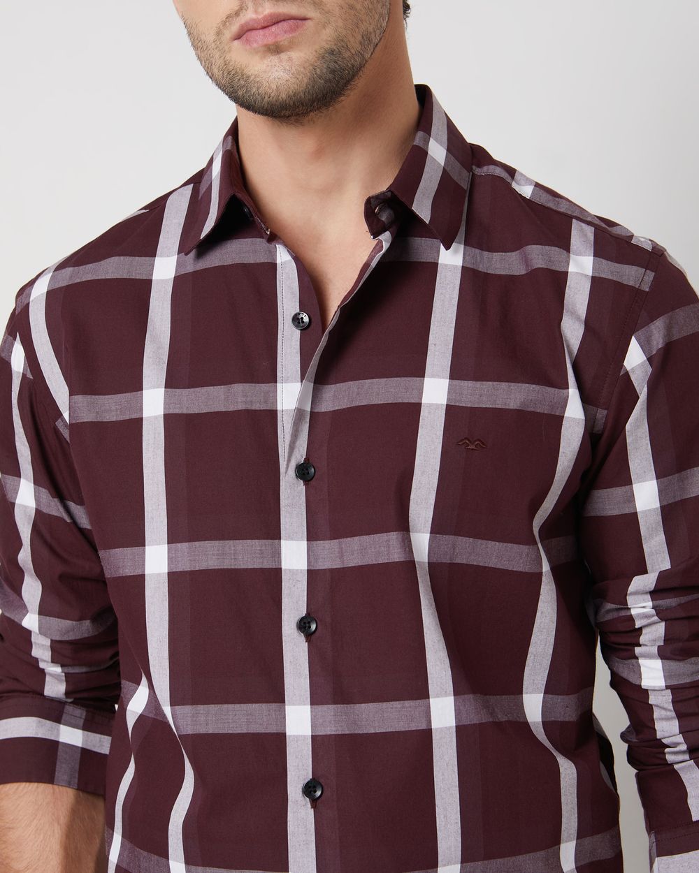 Maroon Large Check Slim Fit Casual Shirt