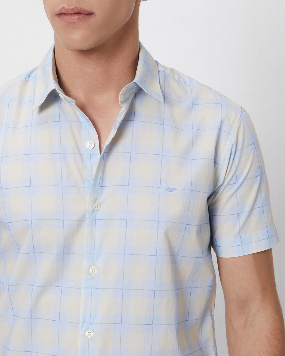 Light Blue Large Check Slim Fit Casual Shirt