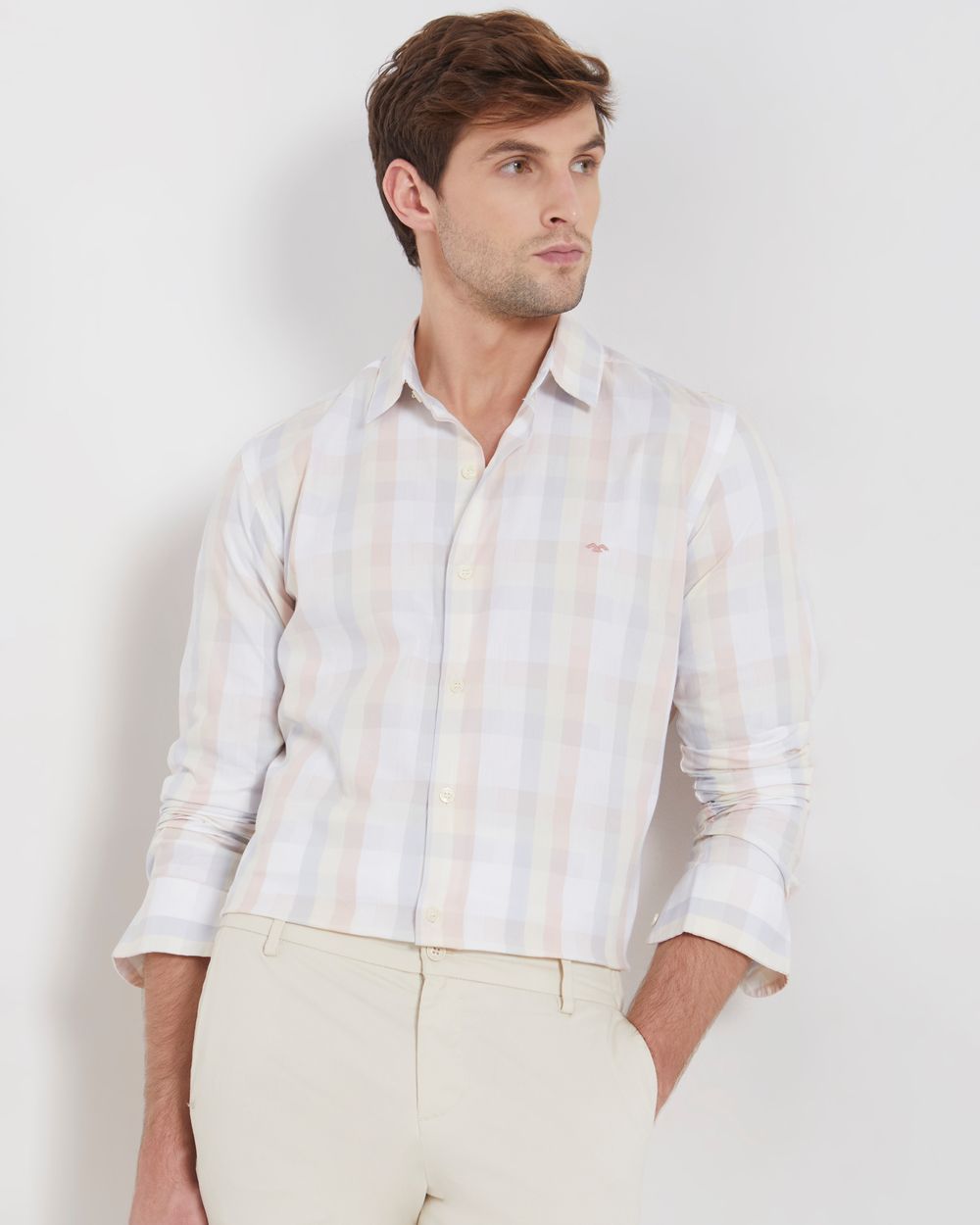 Peach Large Check Slim Fit Casual Shirt