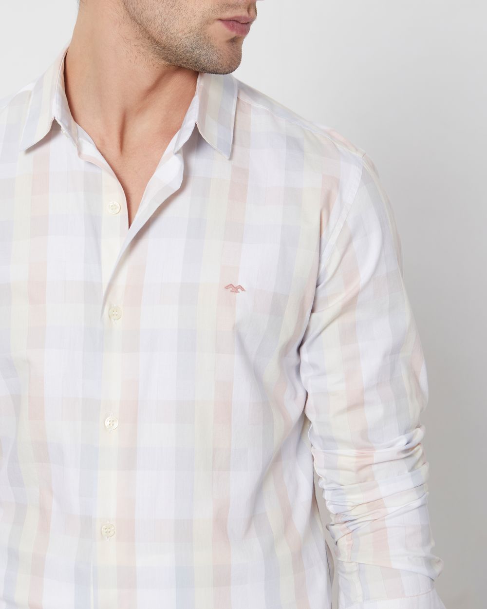 Peach Large Check Slim Fit Casual Shirt