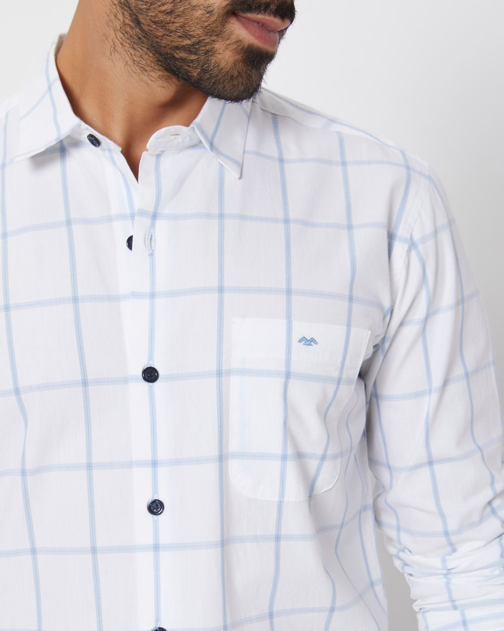 White Windowpane Check Slim Fit Casual Shirt