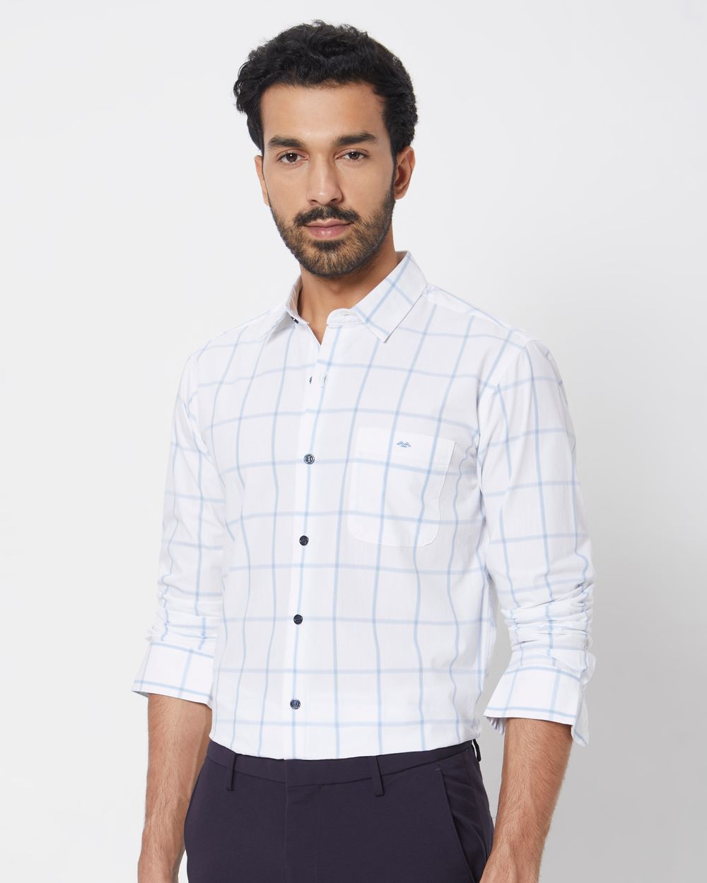 White Windowpane Check Slim Fit Casual Shirt