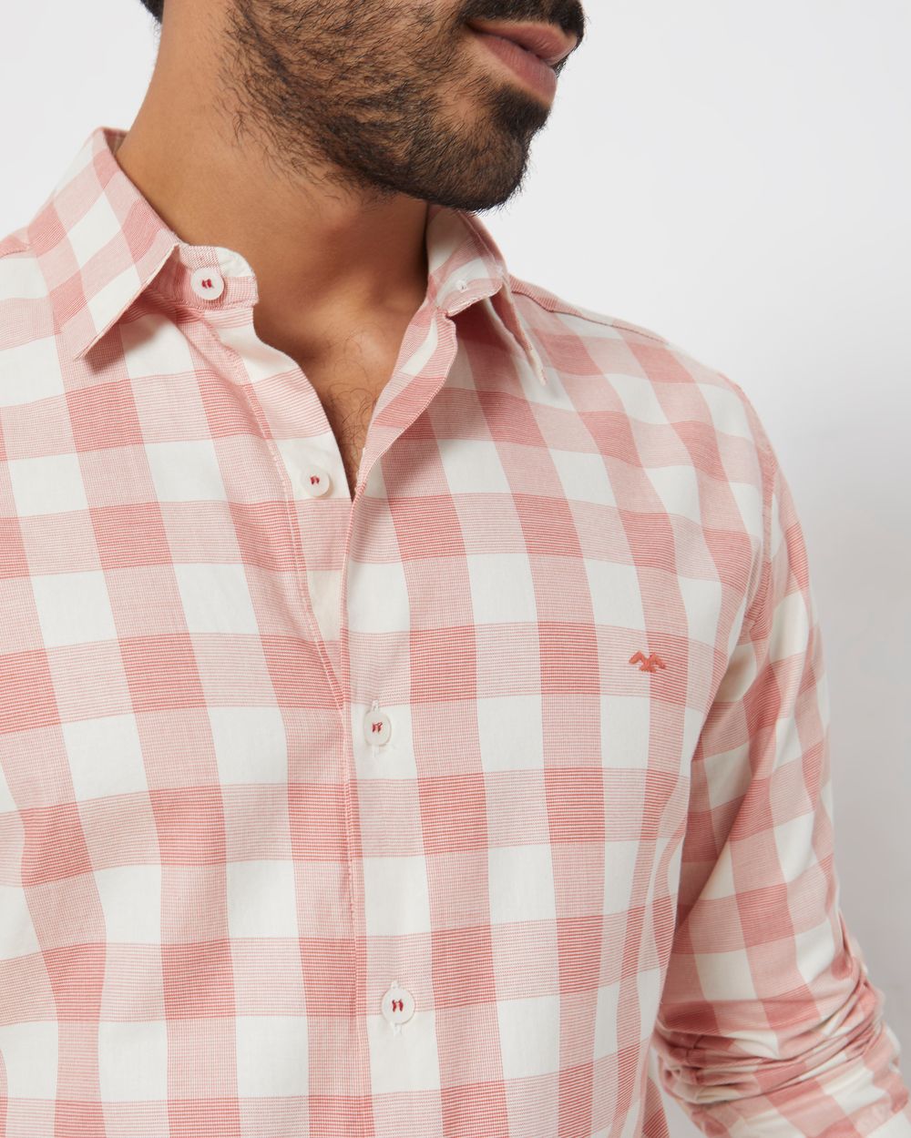 Pink Square Check Slim Fit Casual Shirt