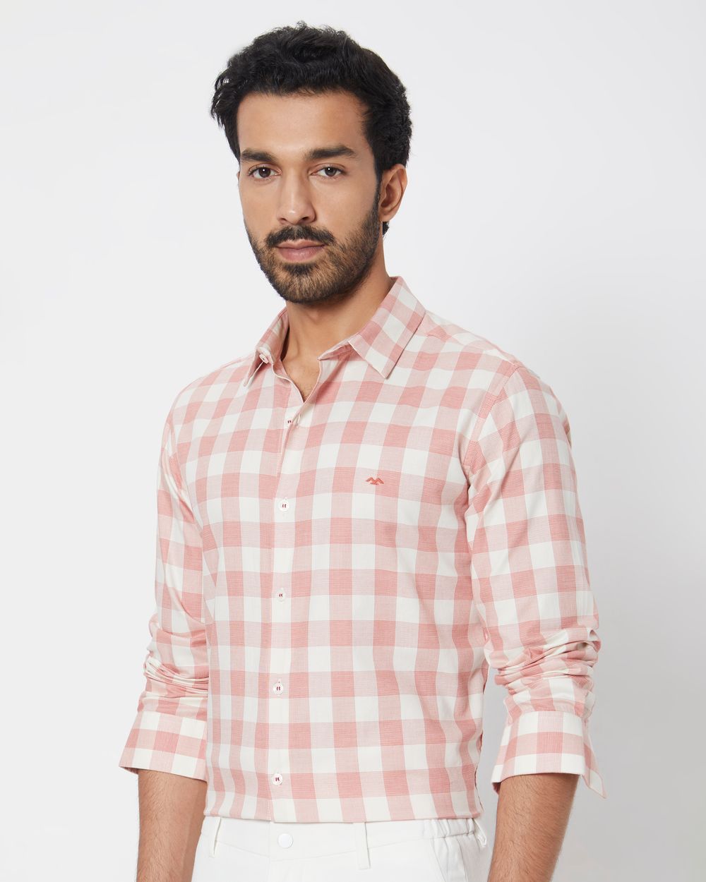 Pink Square Check Slim Fit Casual Shirt