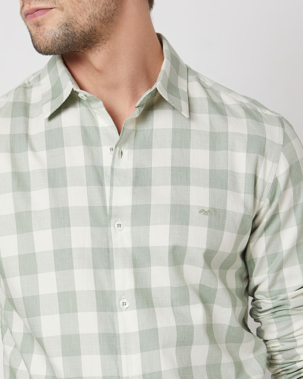 Light Green Square Check Slim Fit Casual Shirt