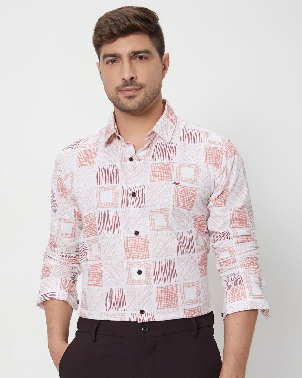 Pink Tonal Print Slim Fit Casual Shirt