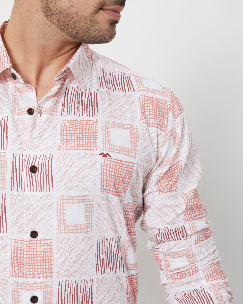 Pink Tonal Print Slim Fit Casual Shirt