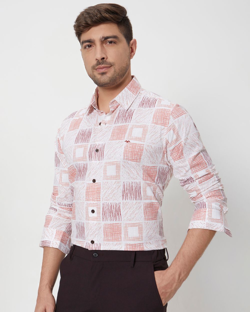 Pink Tonal Print Slim Fit Casual Shirt