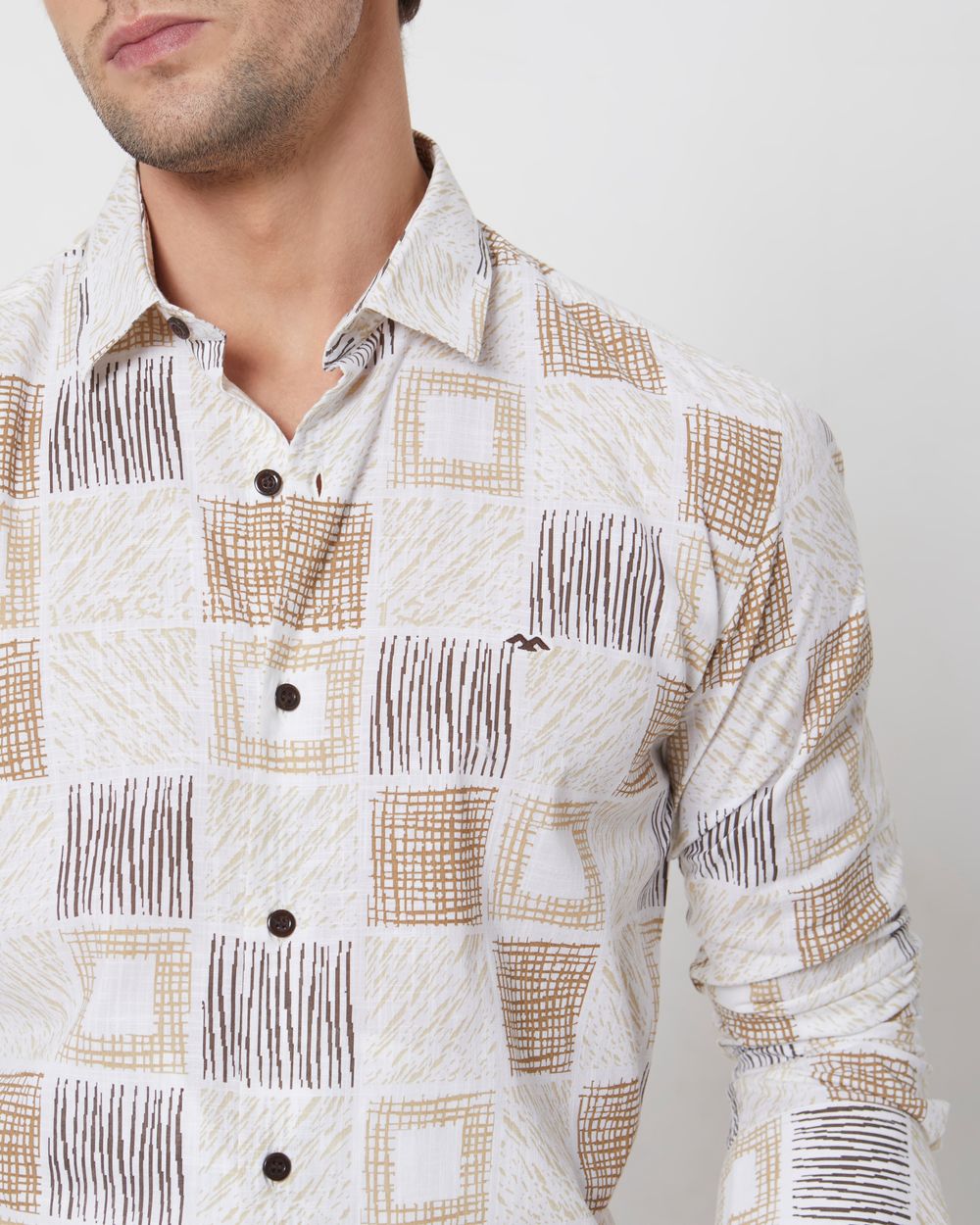 Beige Tonal Print Slim Fit Casual Shirt