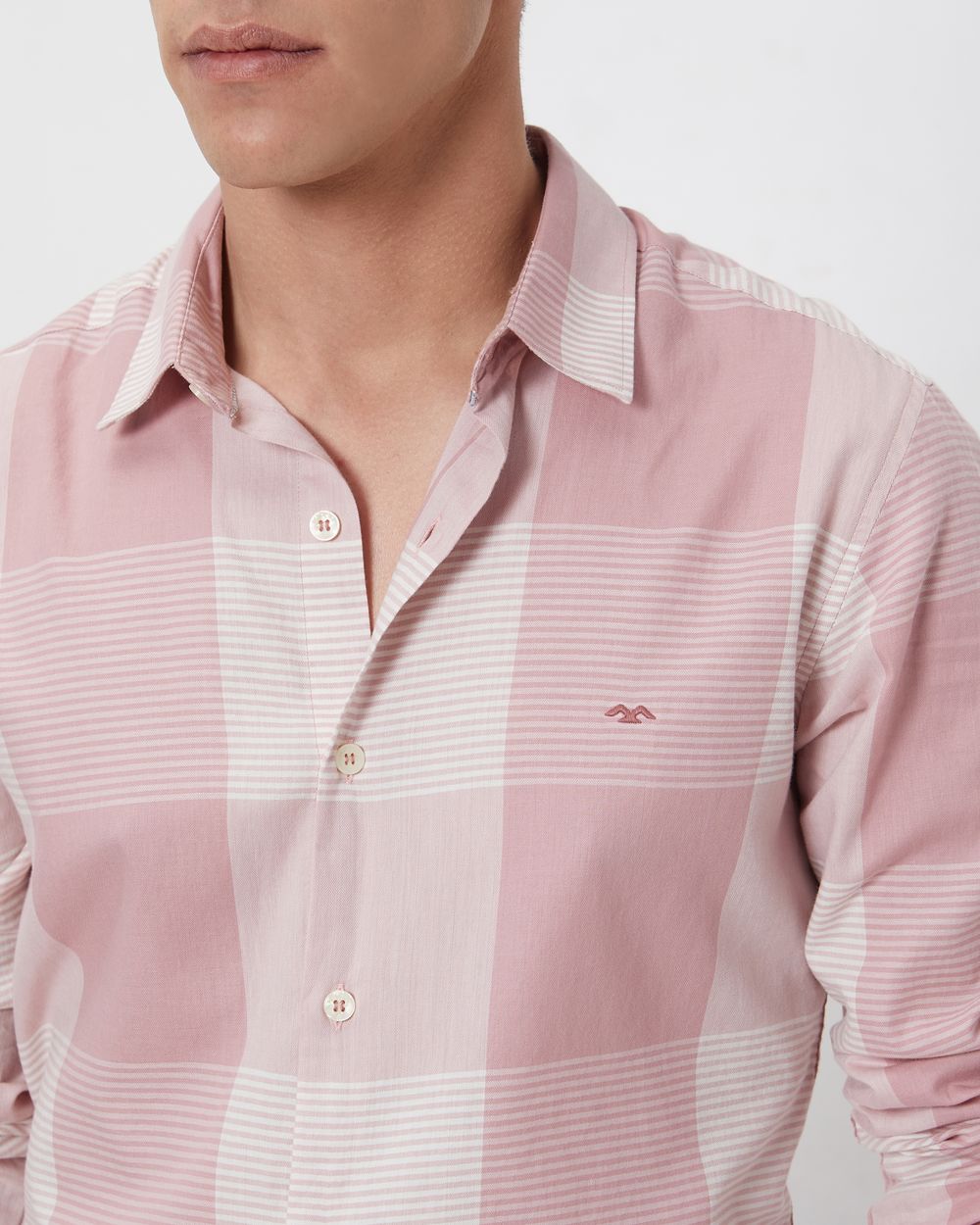 Pink & White Large Check Slim Fit Casual Shirt