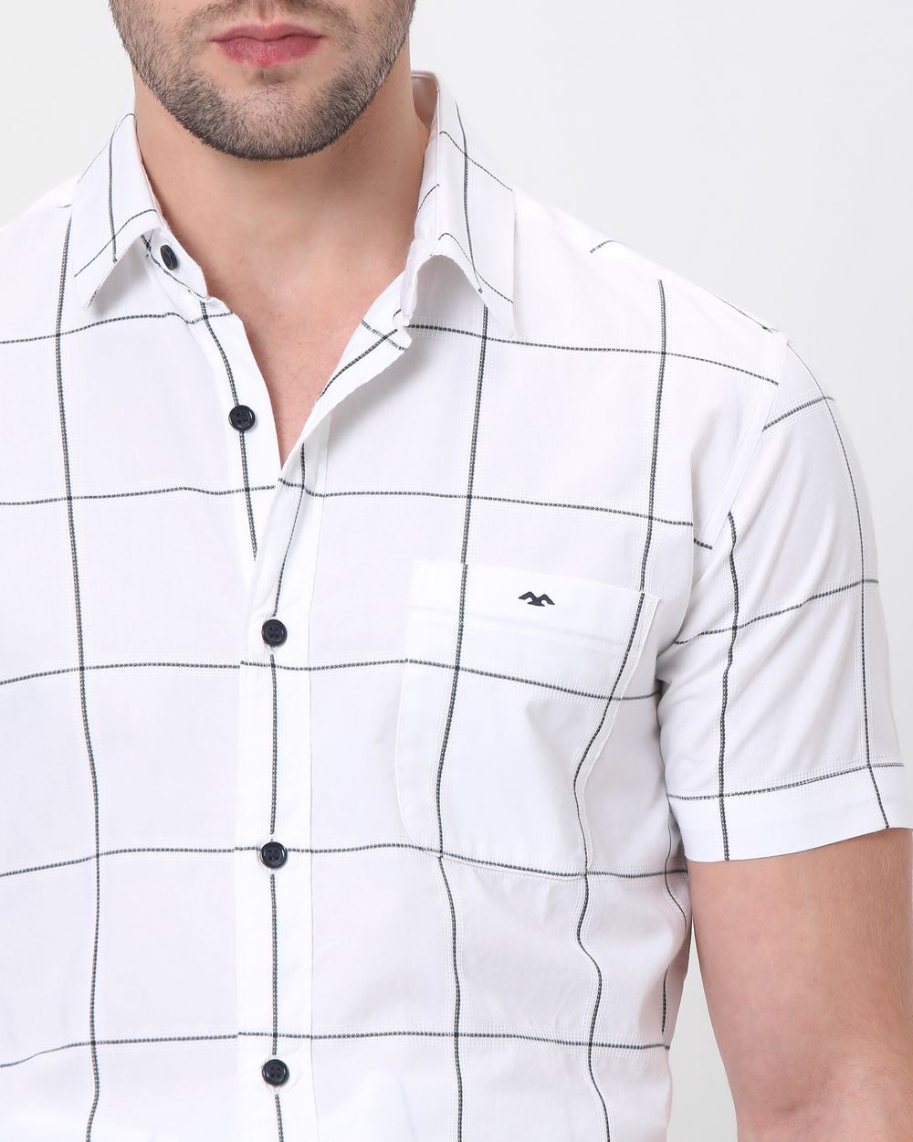 White Windowpane Check Slim Fit Casual Shirt