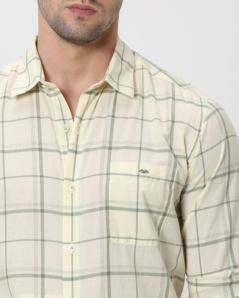 Light Green Large Check Slim Fit Casual Shirt