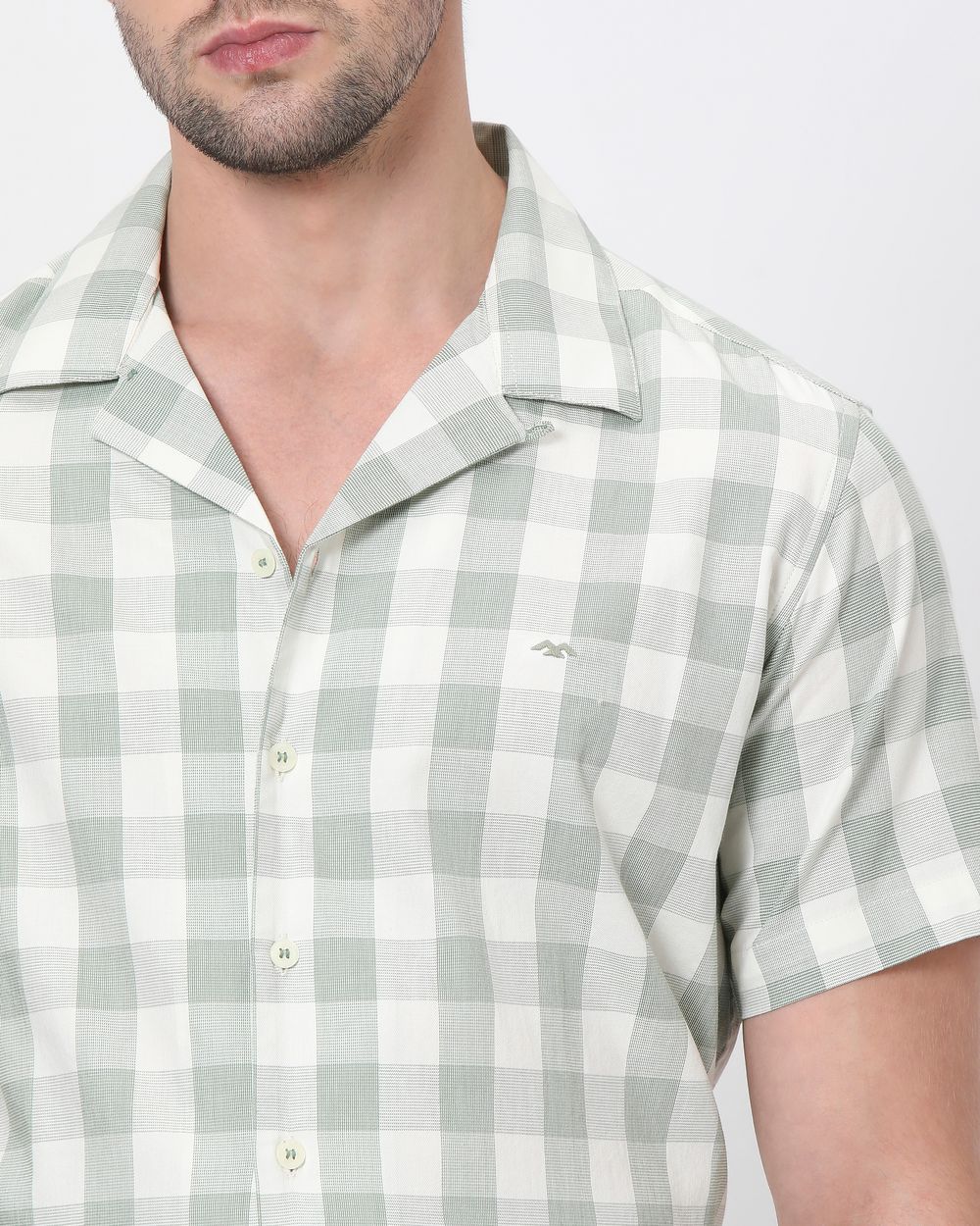 Light Green Square Check Relaxed Fit Casual Shirt