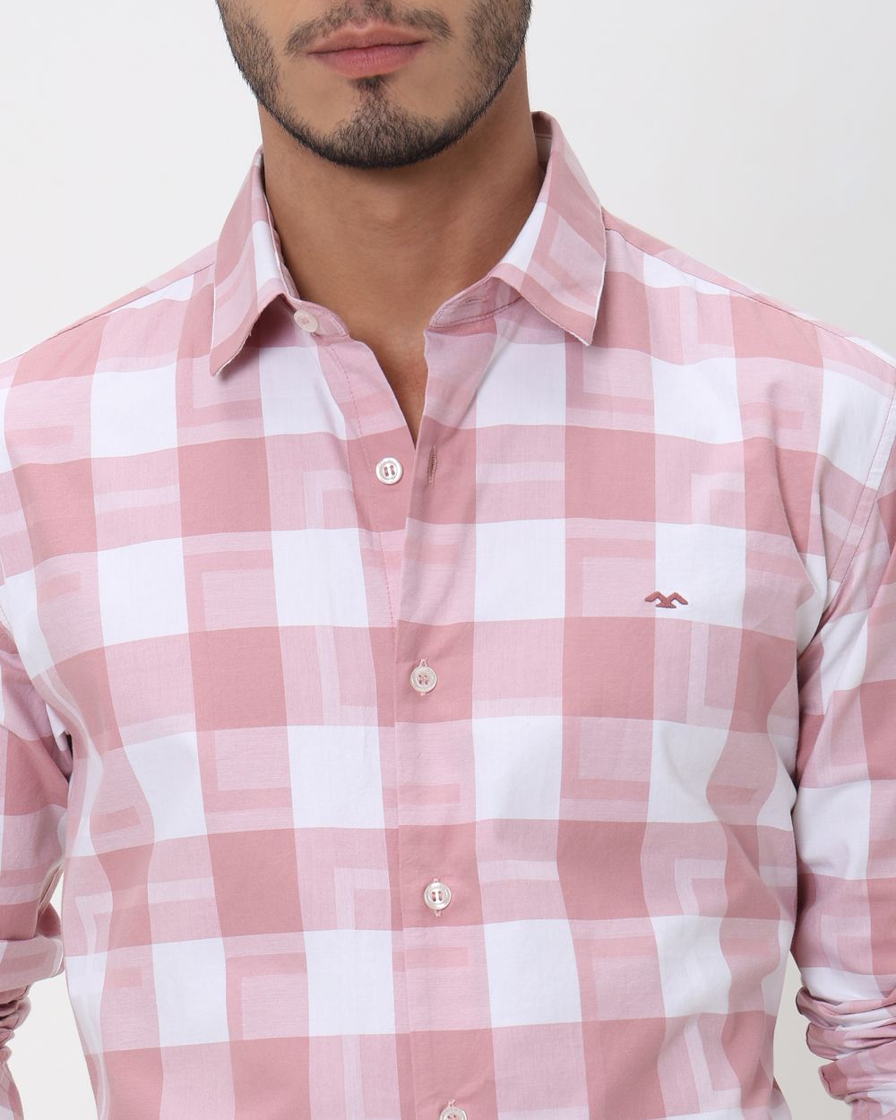 Pink Large Check Slim Fit Casual Shirt
