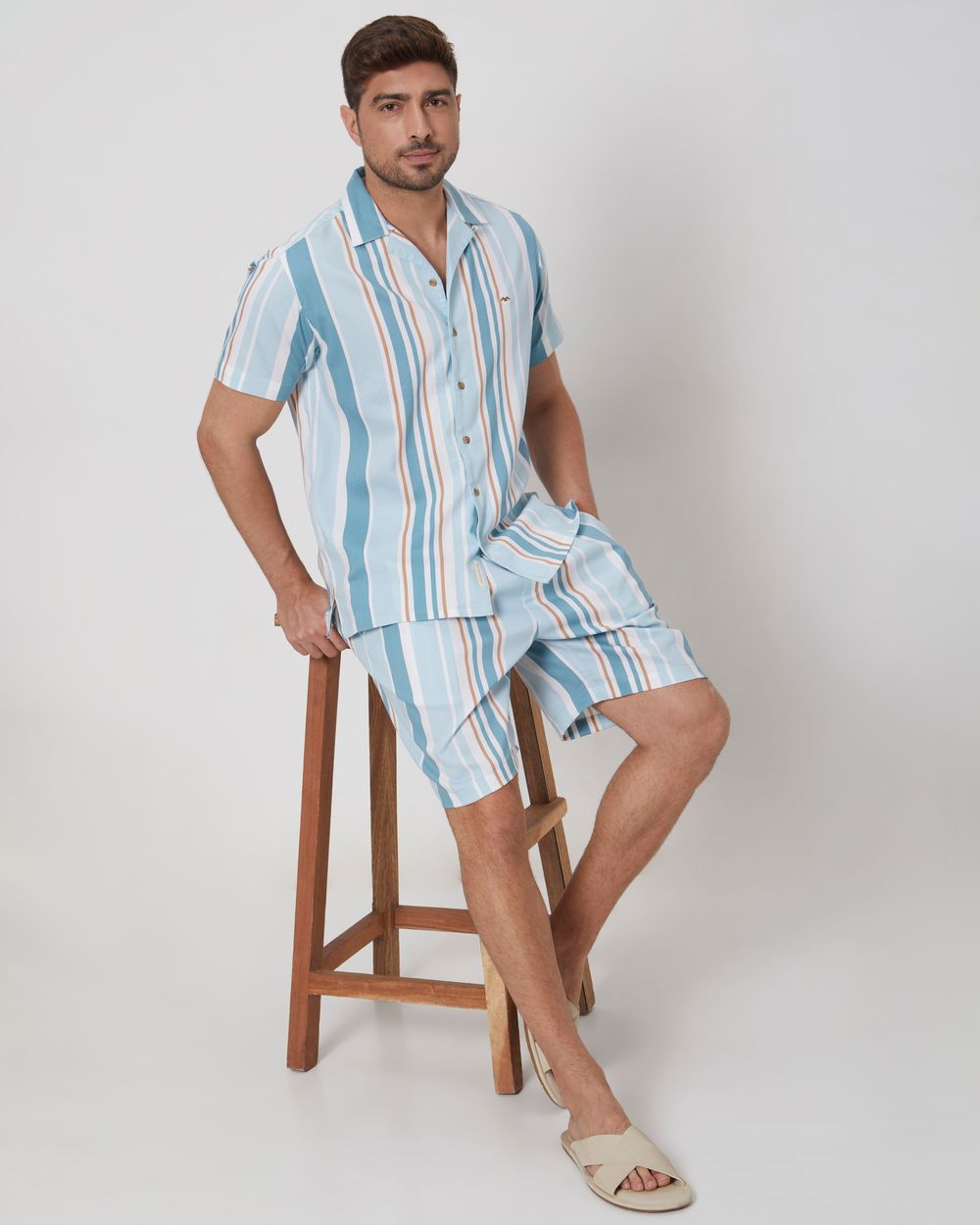 Teal Resort Stripe Relaxed Fit Casual Shirt
