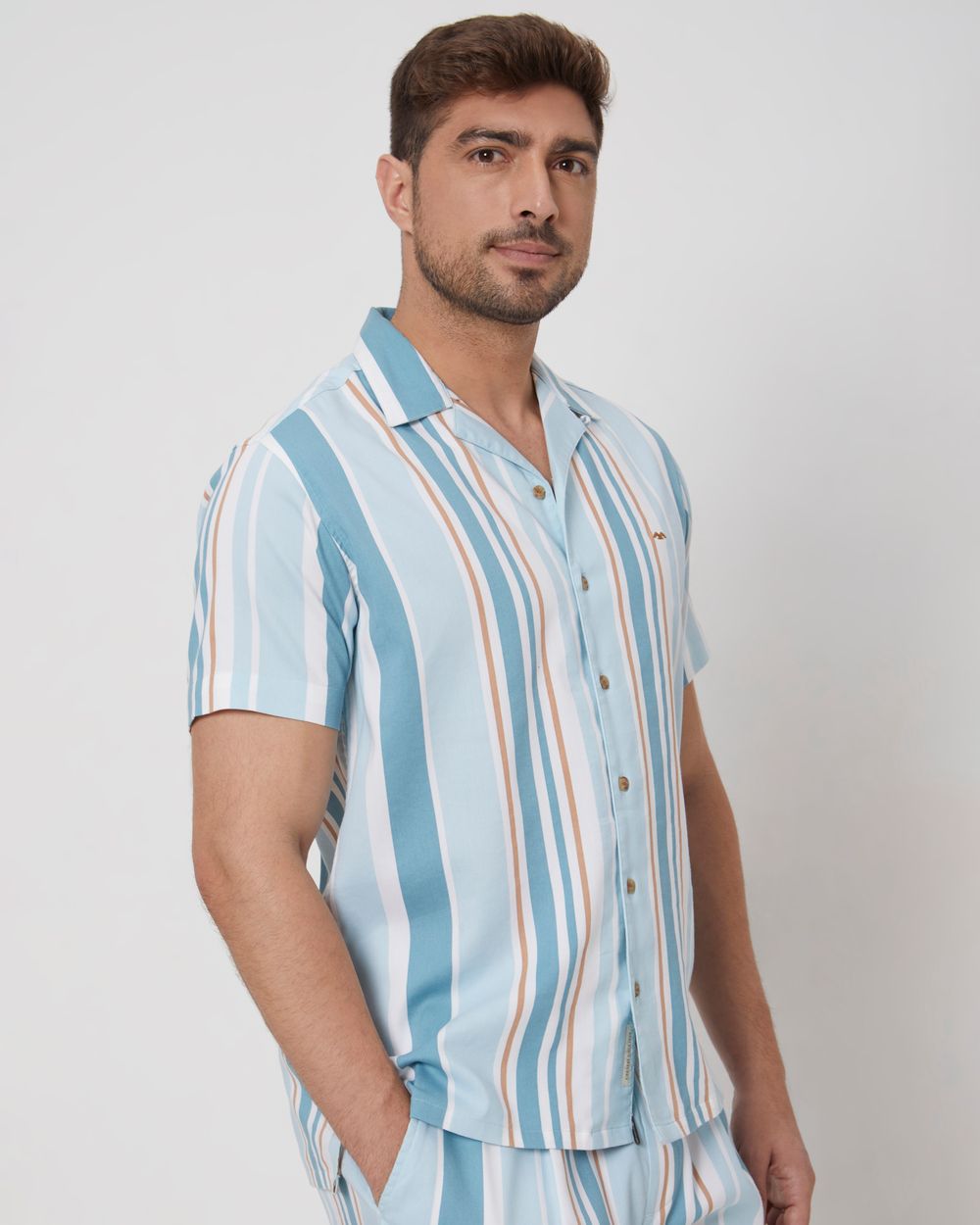 Teal Resort Stripe Relaxed Fit Casual Shirt