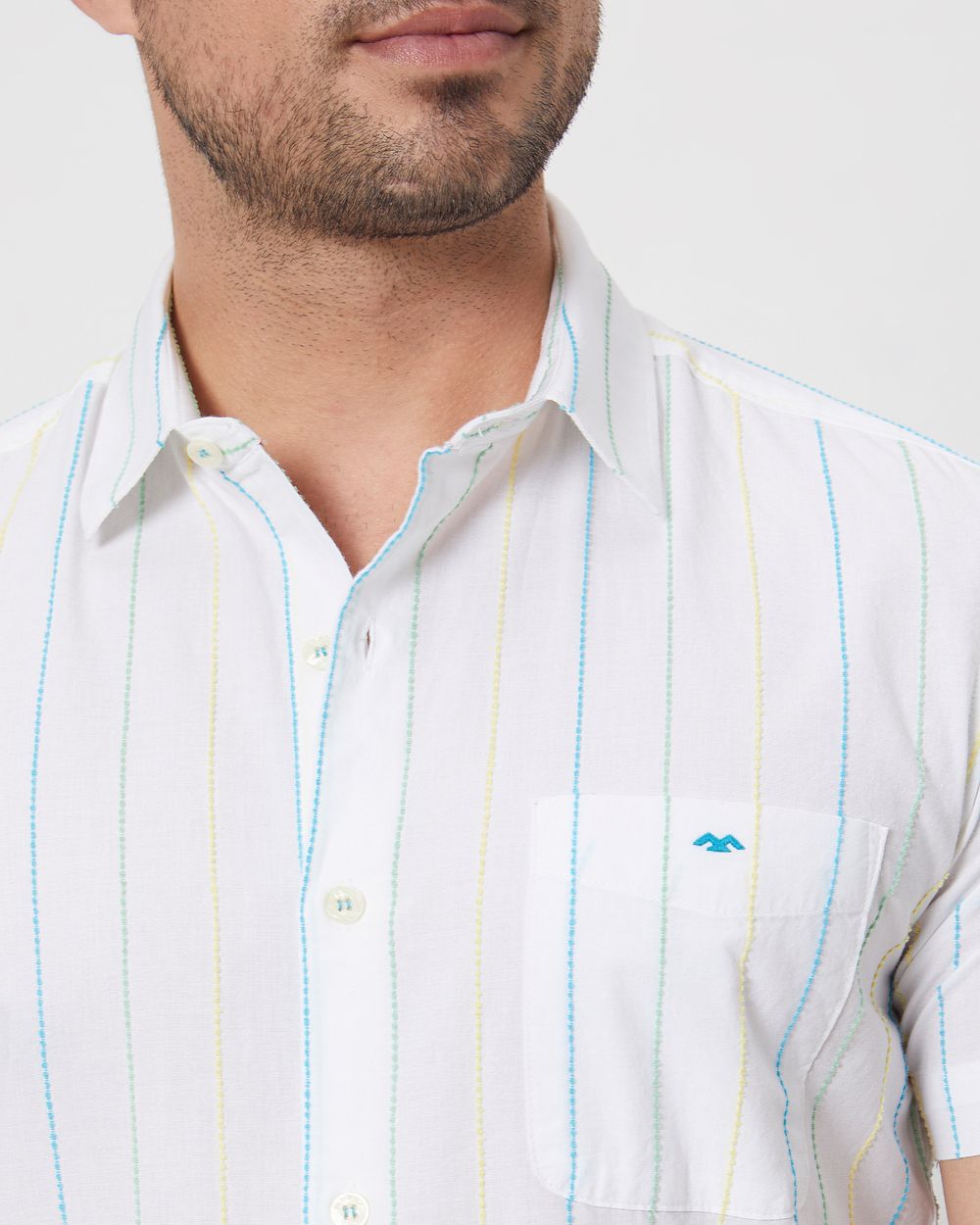 White Textured Stripe Slim Fit Casual Shirt