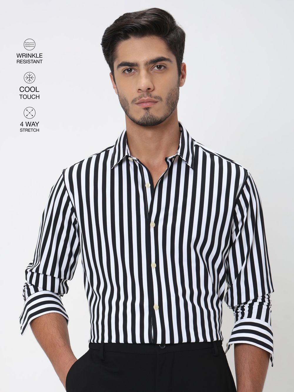 Black Candy Stripe Slim Fit Casual Shirt