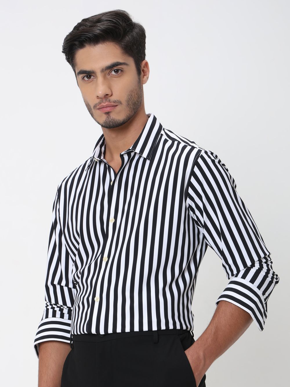 Black Candy Stripe Slim Fit Casual Shirt