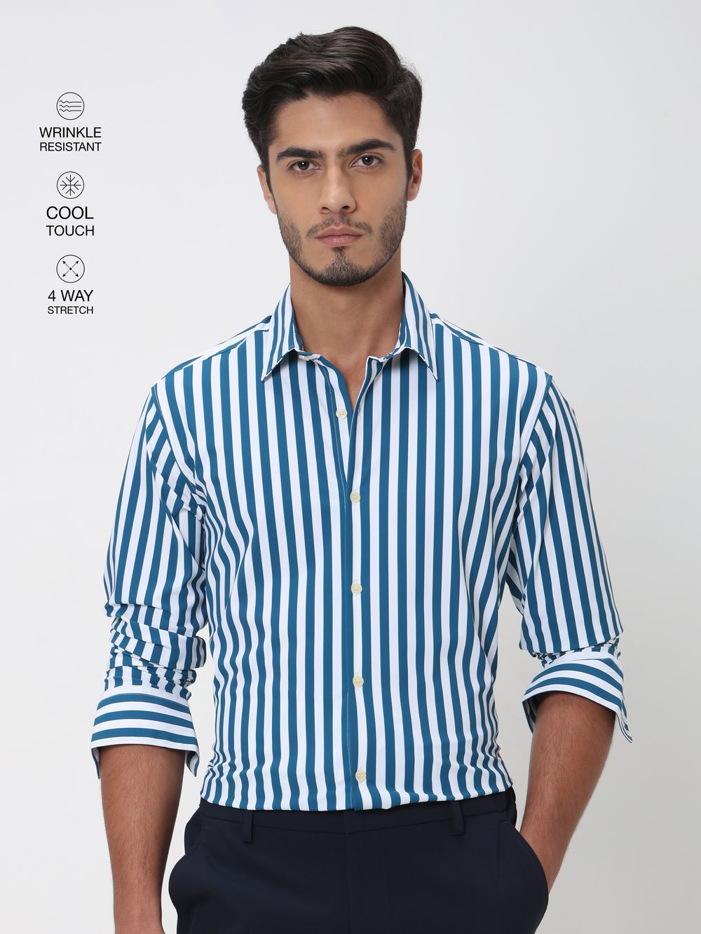 Green Candy Stripe Slim Fit Casual Shirt