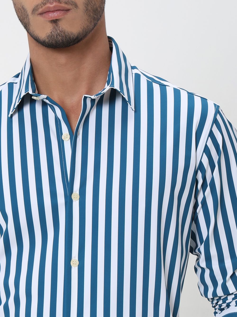 Green Candy Stripe Slim Fit Casual Shirt