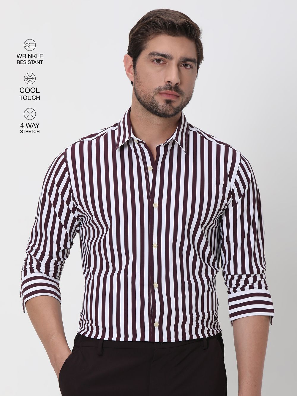 Maroon Candy Stripe Slim Fit Casual Shirt