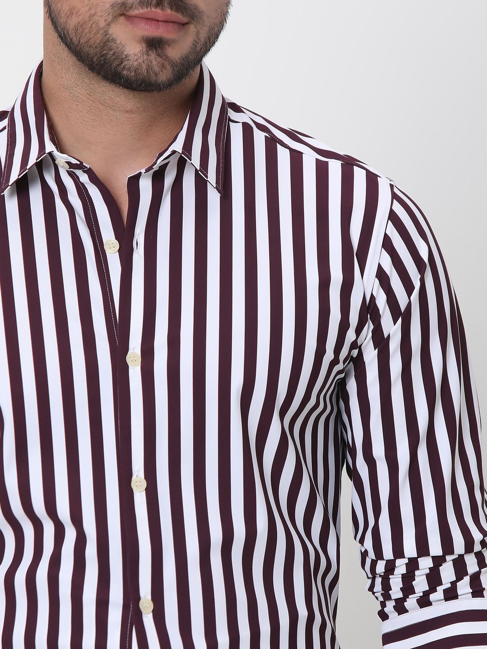 Maroon Candy Stripe Slim Fit Casual Shirt