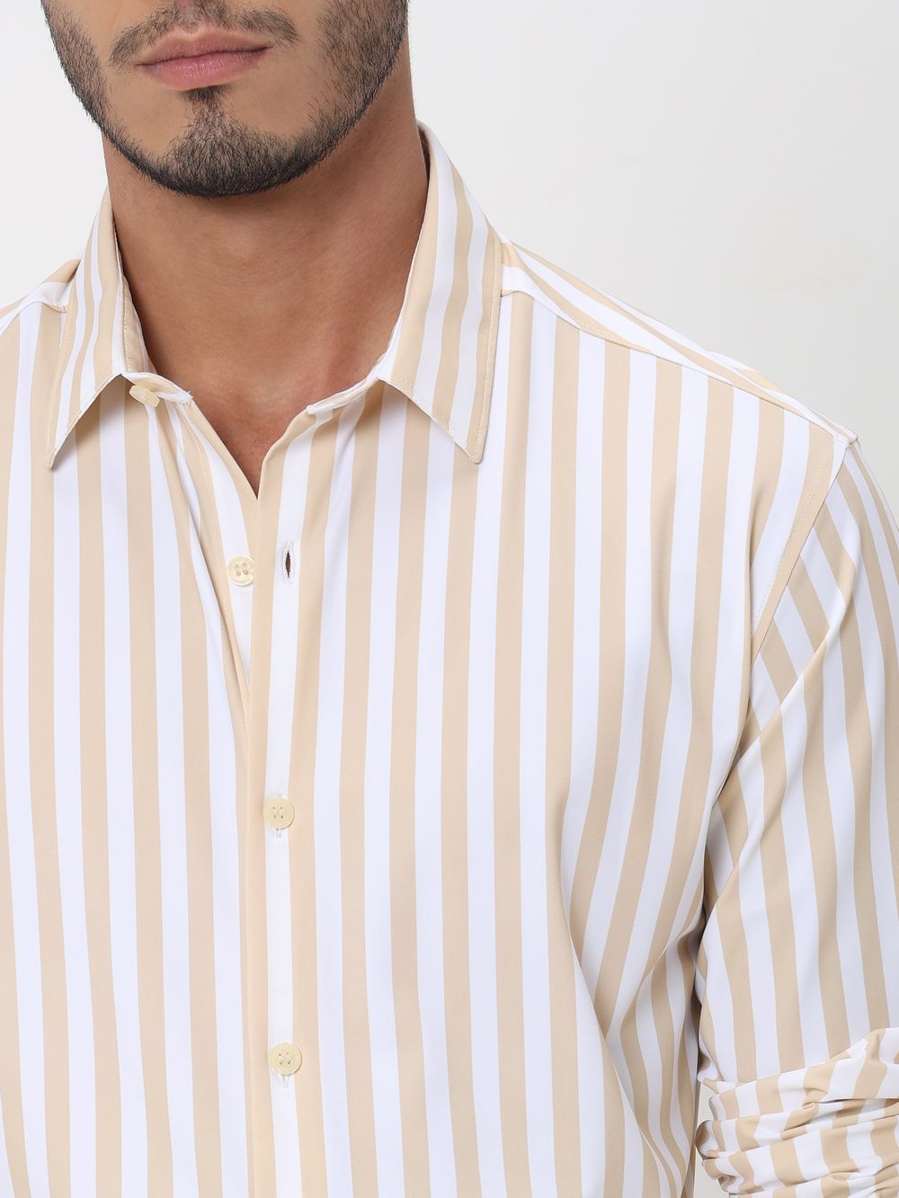 Beige Candy Stripe Slim Fit Casual Shirt