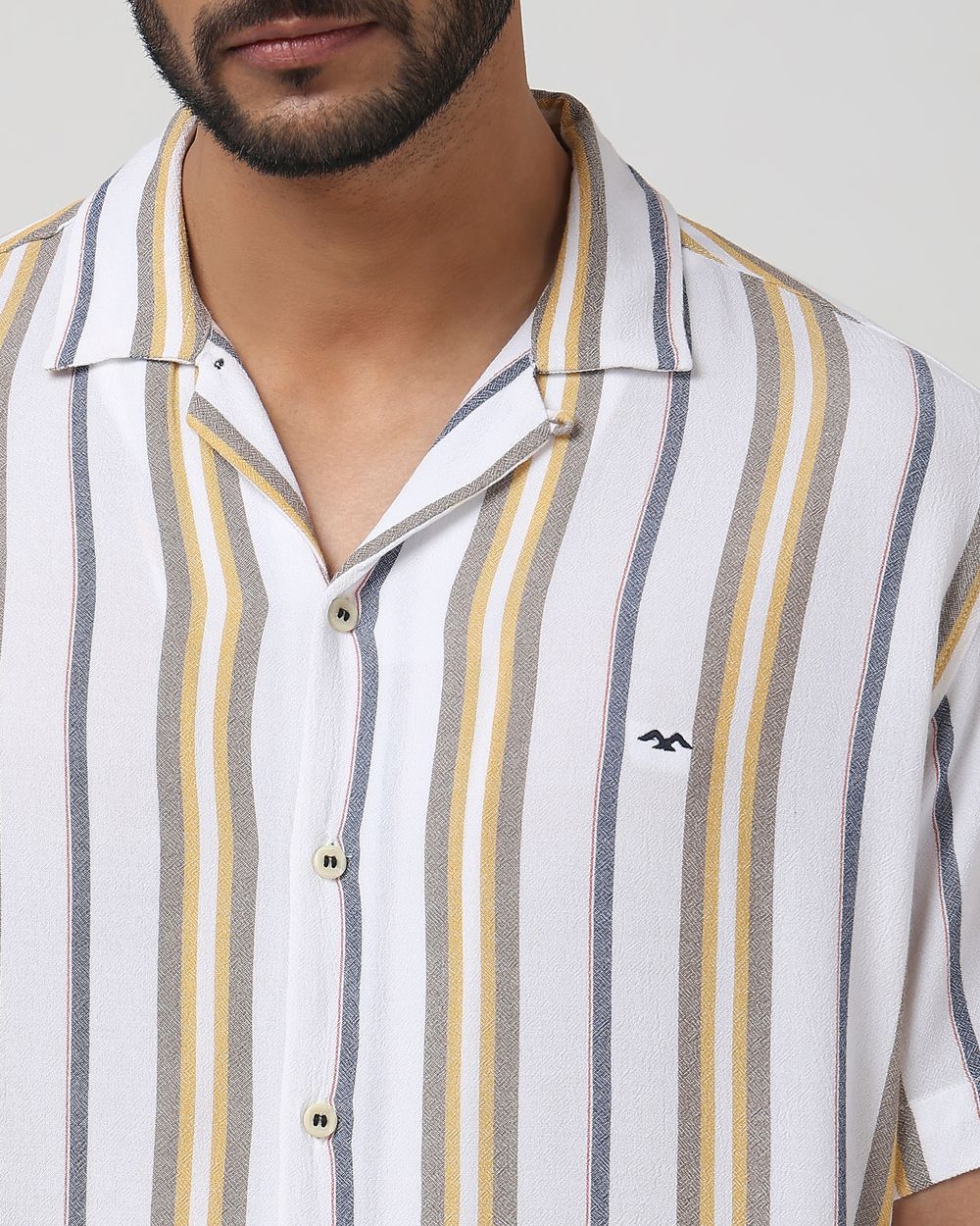 White Textured Stripe Relaxed Fit Casual Shirt