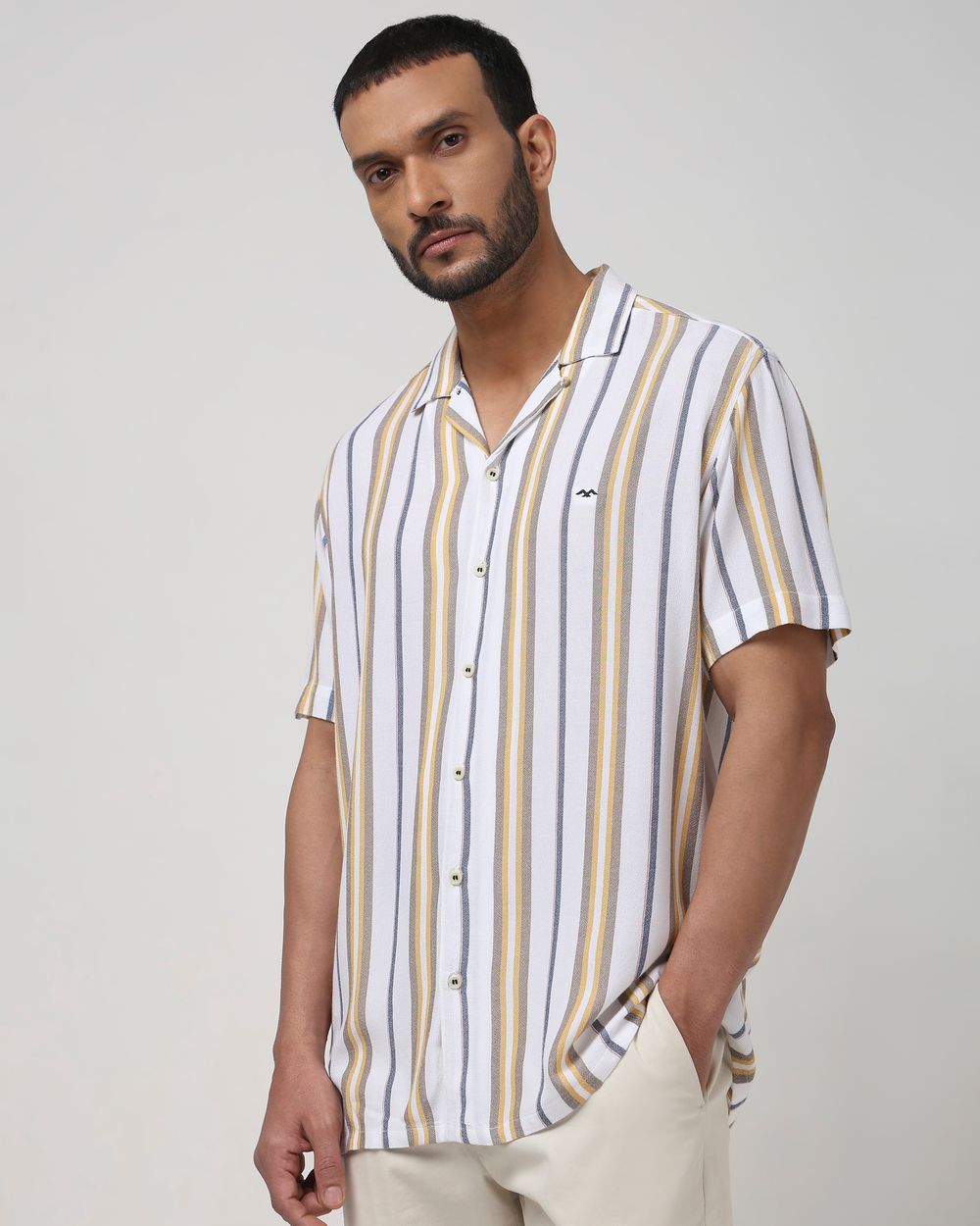 White Textured Stripe Relaxed Fit Casual Shirt