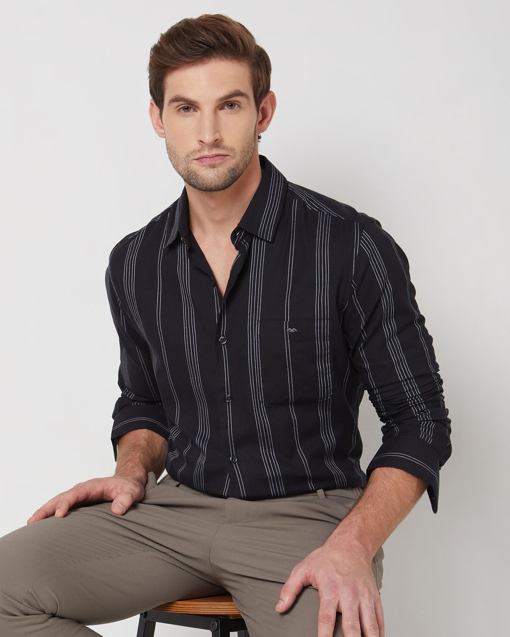 Black Pin Stripe Slim Fit Casual Shirt